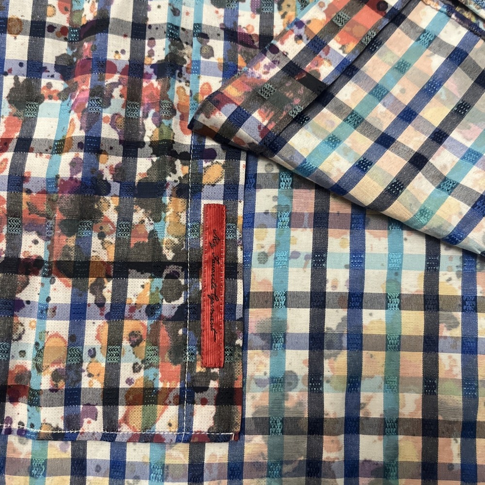 Visconti Black Men Sz M Button Up Blue Paisley Striped Mixed Long Sleeve Shirt - Picture 4 of 14